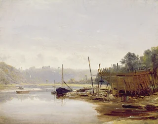 Bootsbau bei Dinan, Bretagne, ca. 1838
